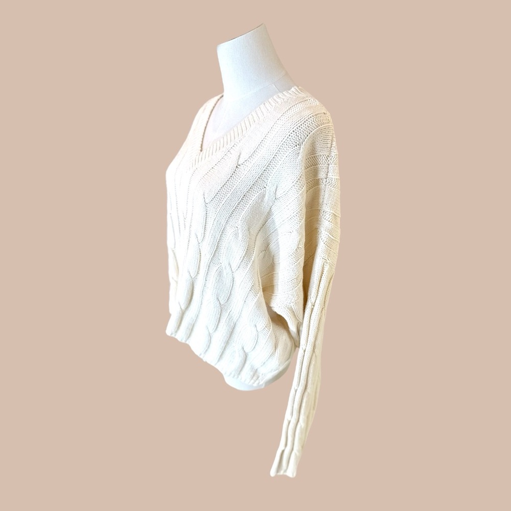 Madewell NWT size XXL V-neck cableknit chunky oversized cream sweater - Picture 5 of 16